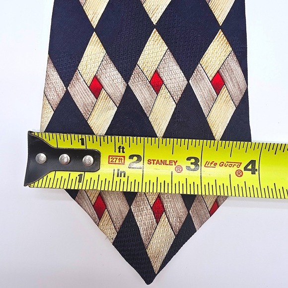 Vintage Monsieur Givenchy Mens Silk Diamond Pattern Necktie Black Gold Red - Picture 5 of 6